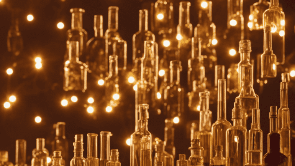 E, golden-lit background with a delicate, ornate hair comb lying on a vintage, wooden vanity, surrounded by various antique glass vials filled with shimmering, amber-hued hair oils